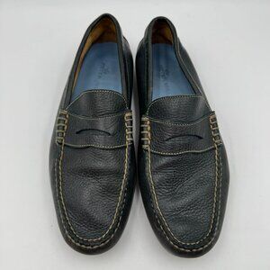 Peter Millar Mens Leather Penny Loafers Black Slip-On Shoes